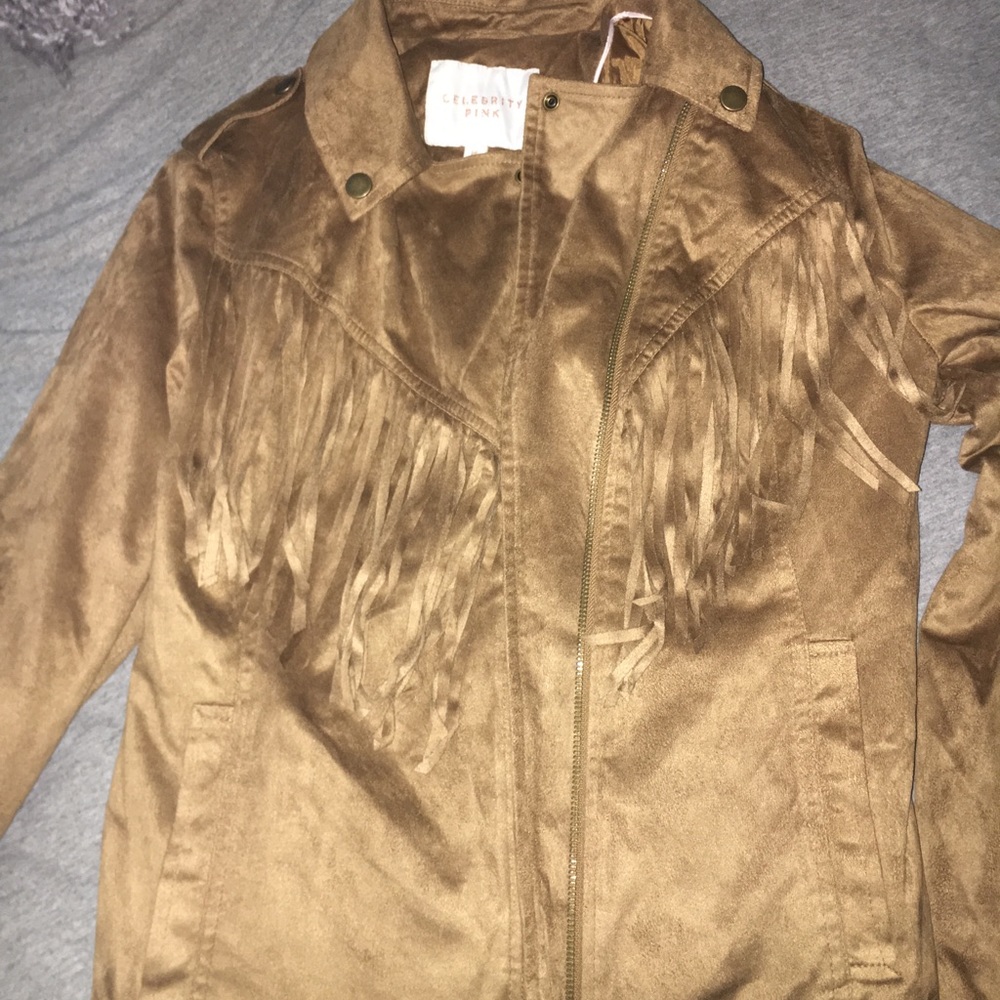 W Brown Faux-suede Fringe Moto Jacket